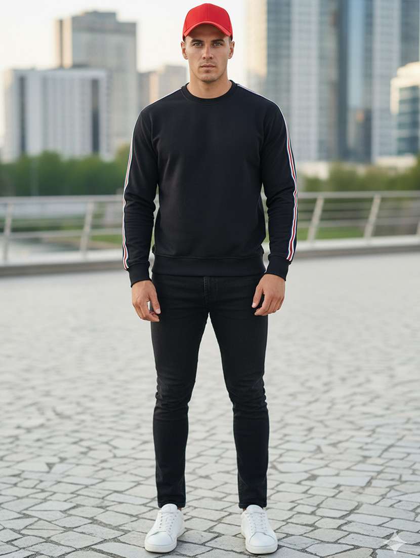 men taped long sleeve regular fit sweatshirt - 22101724 -  Standard Image - 3