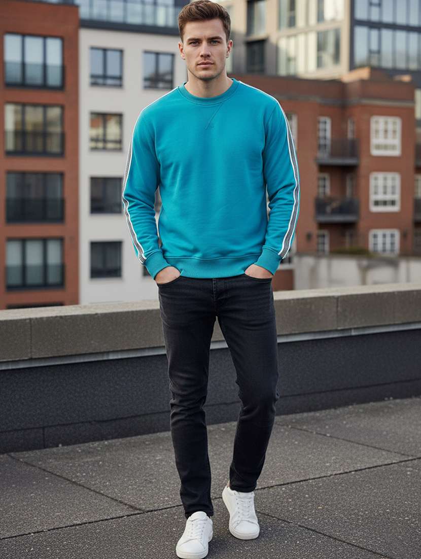 men taped long sleeve regular fit sweatshirt - 22101727 -  Standard Image - 3