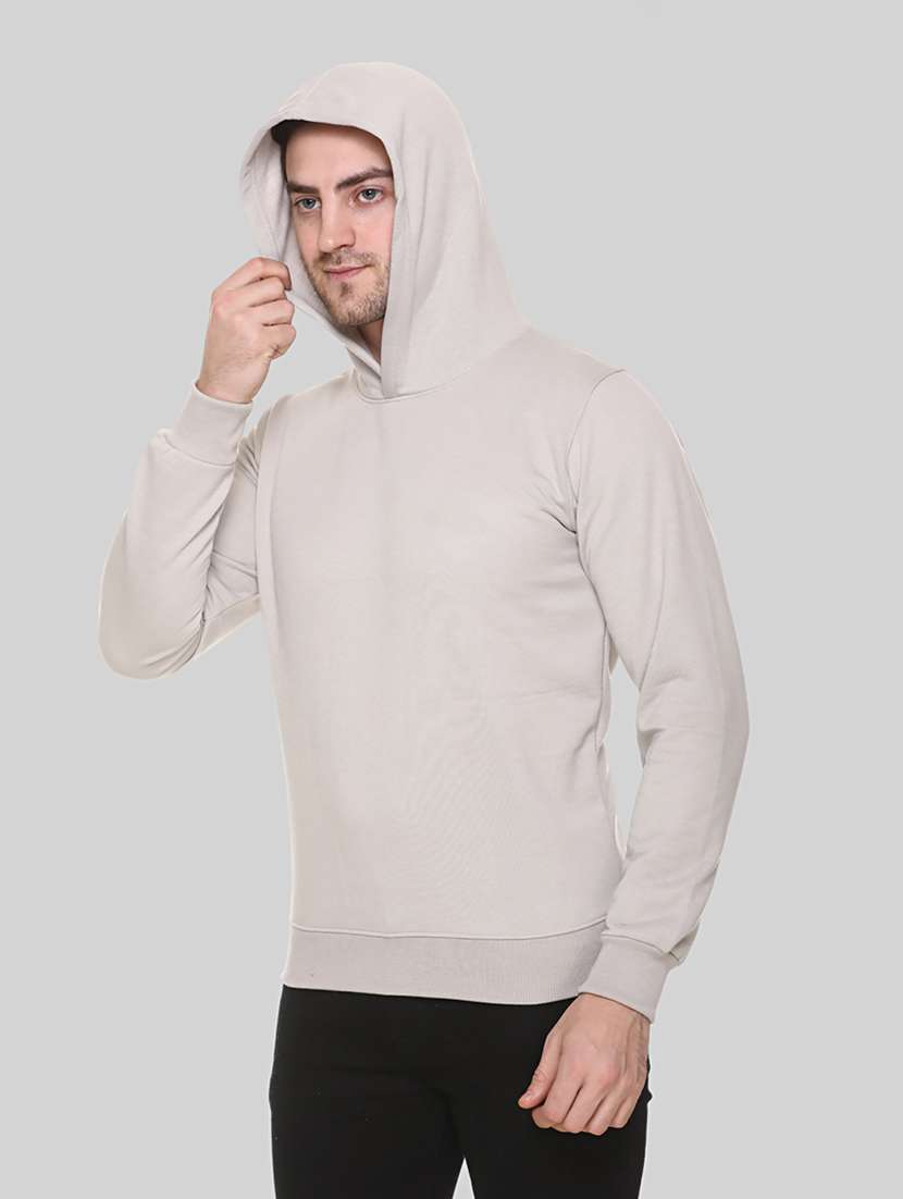 men solid long sleeve regular fit hooded sweatshirt