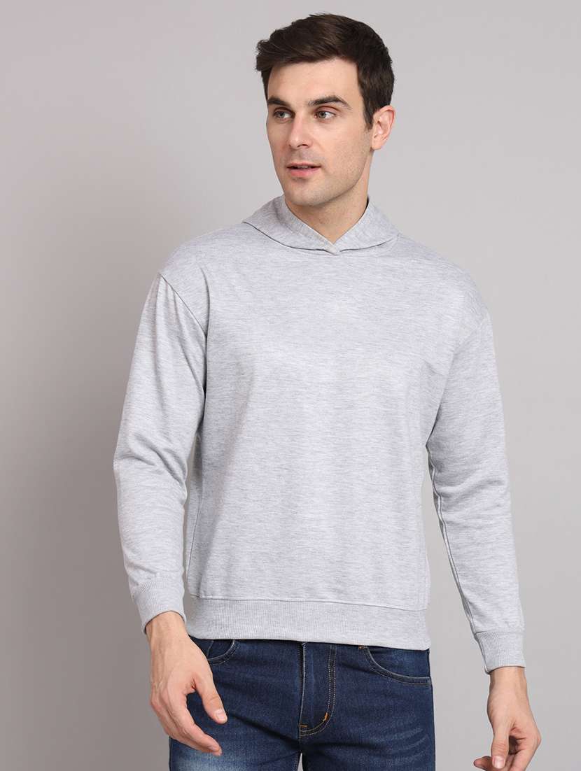 men solid long sleeve regular fit hooded sweatshirt