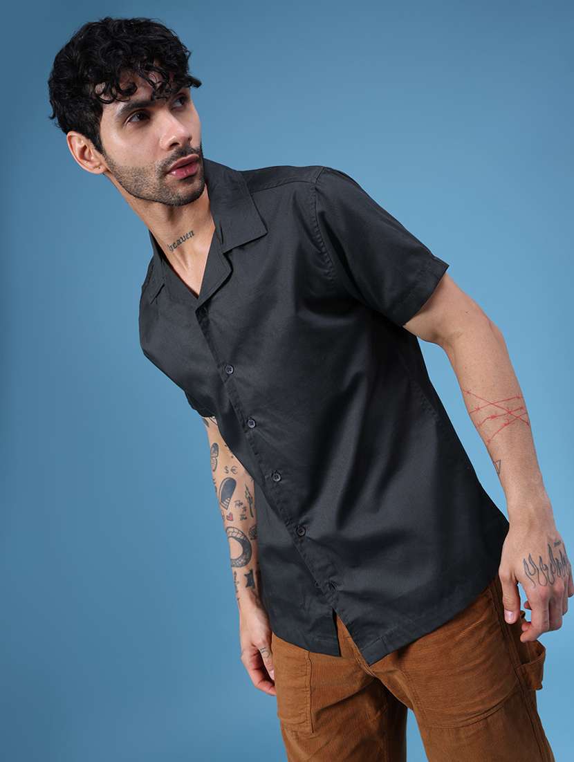 men solid short sleeve regular fit casual shirt
