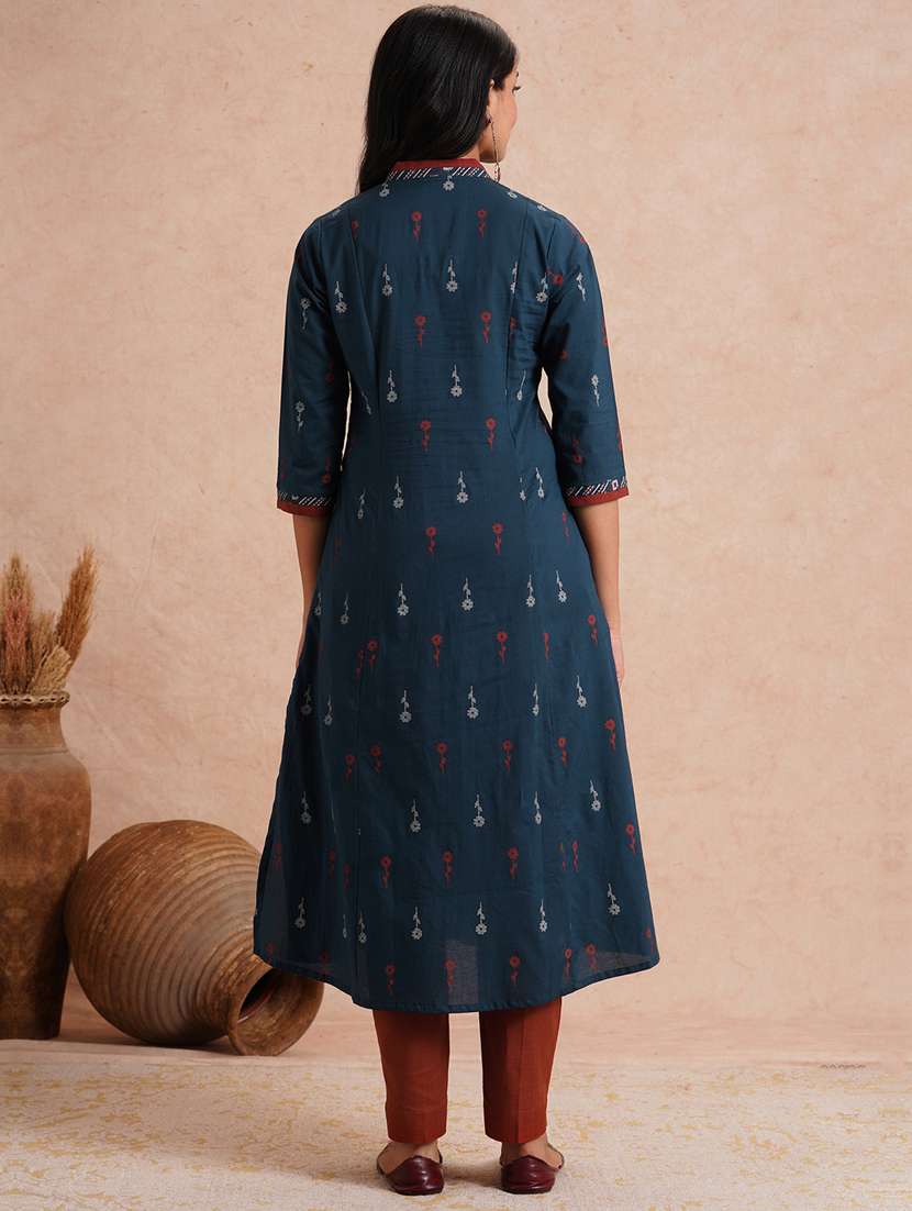 women self design three quarter sleeve a-line kurta - 22101772 -  Standard Image - 3
