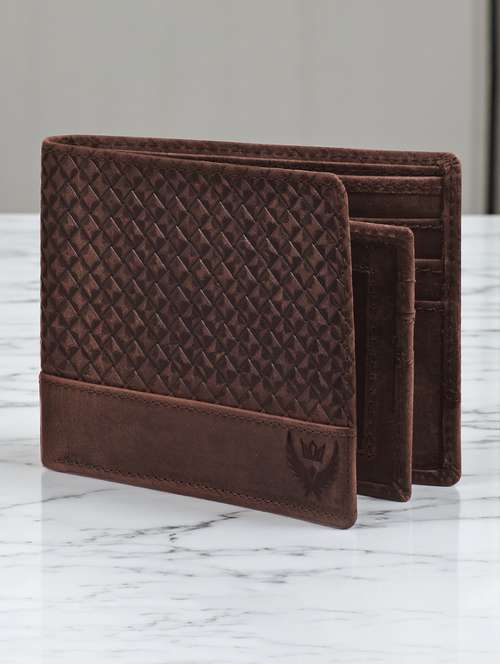 men's textured brown leather folded wallet - 22101779 -  Standard Image - 0