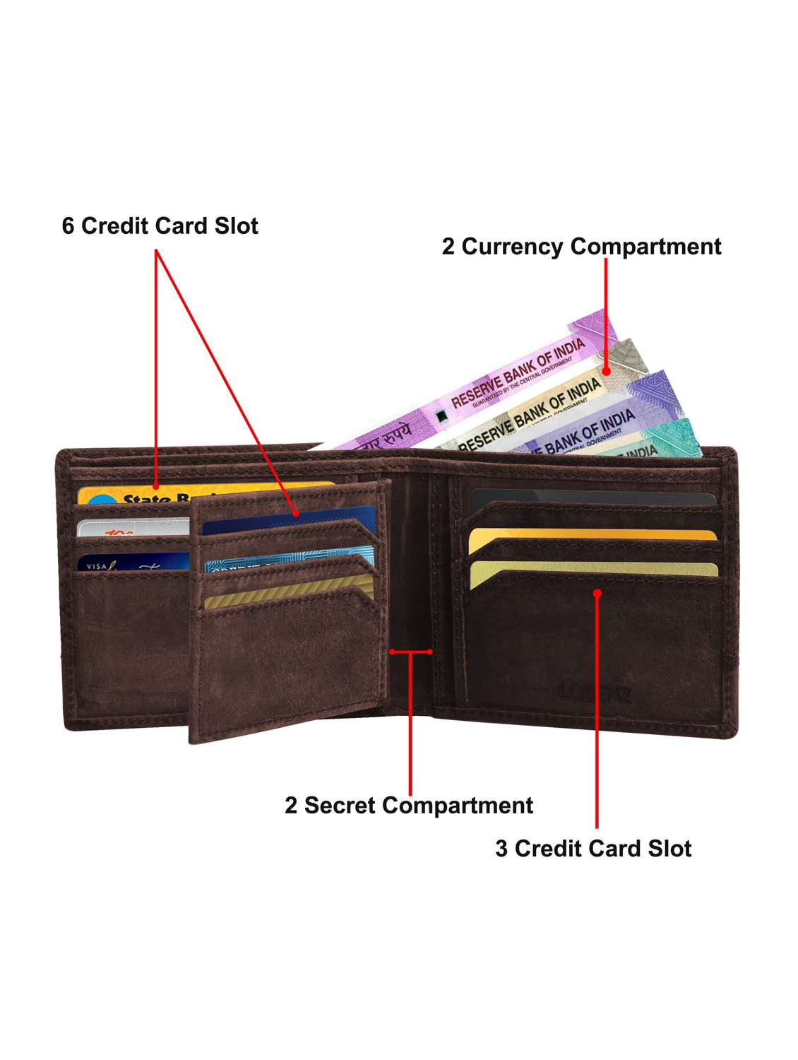 men's textured brown leather folded wallet - 22101779 -  Standard Image - 3