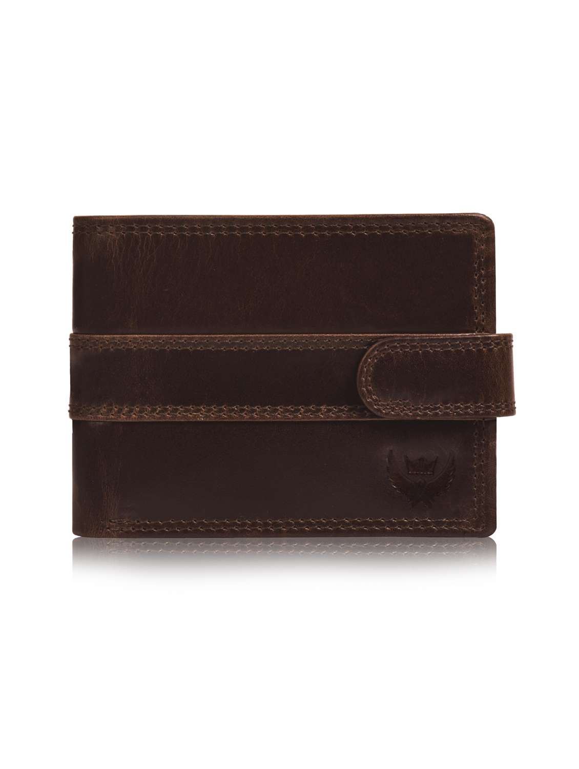 men's brown leather wallet with button closure