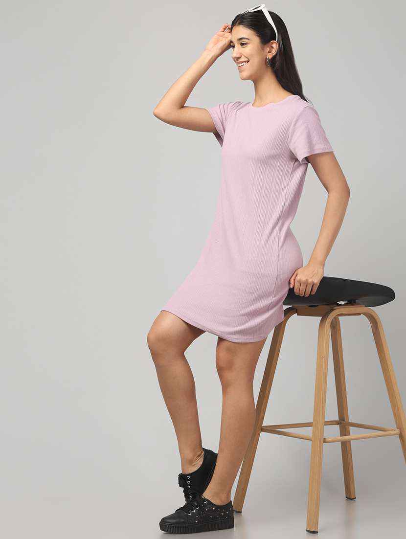 women solid short sleeve t-shirt dress - 22101789 -  Standard Image - 5