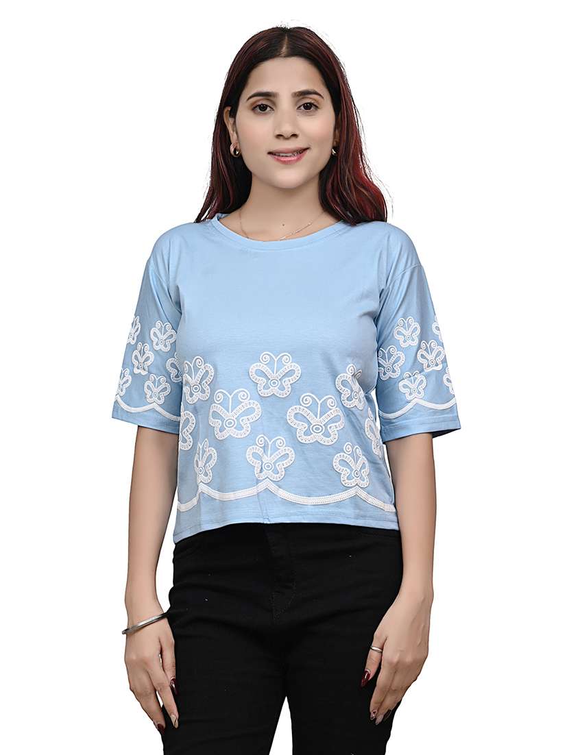 women embroidered short sleeve top