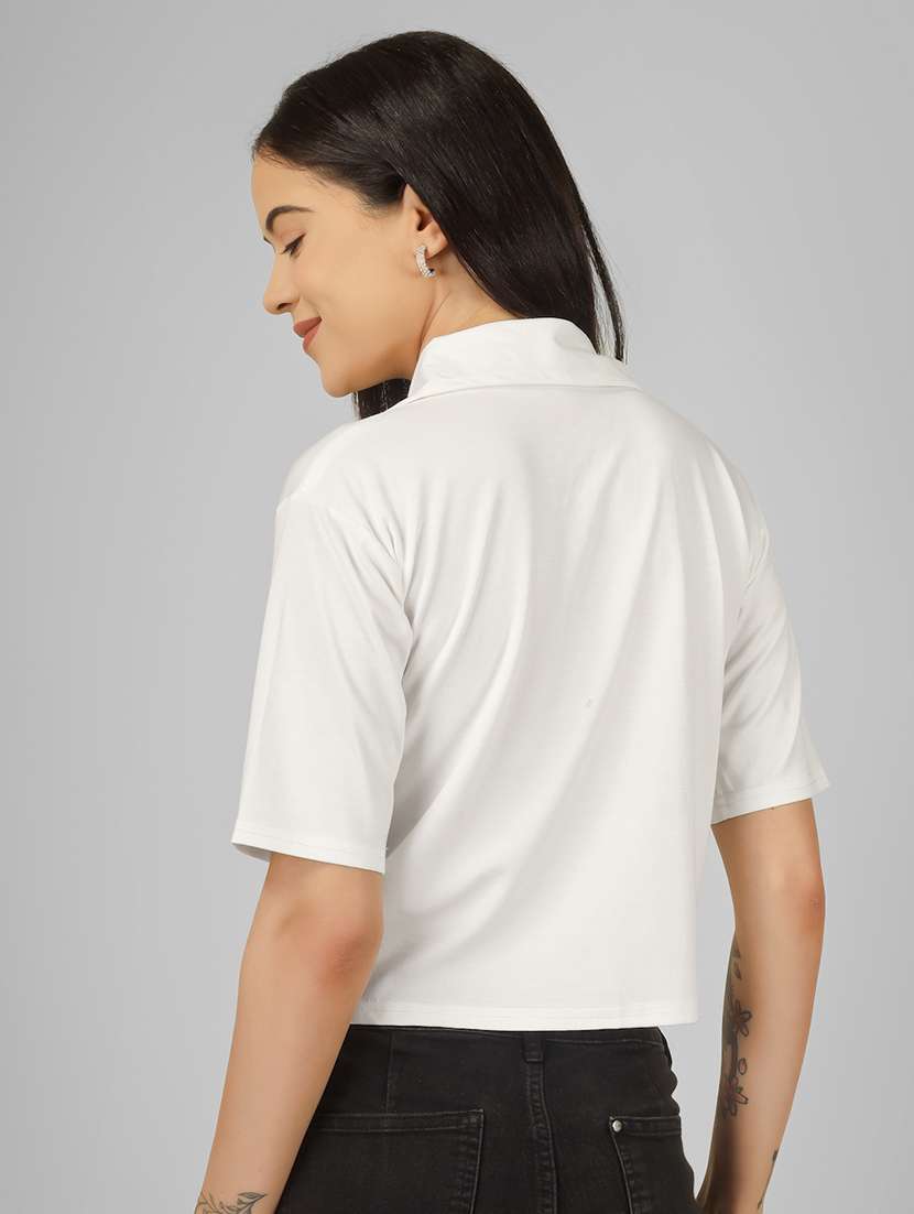 women printed short sleeve collared crop shirt - 22101826 - Standard Image - 3