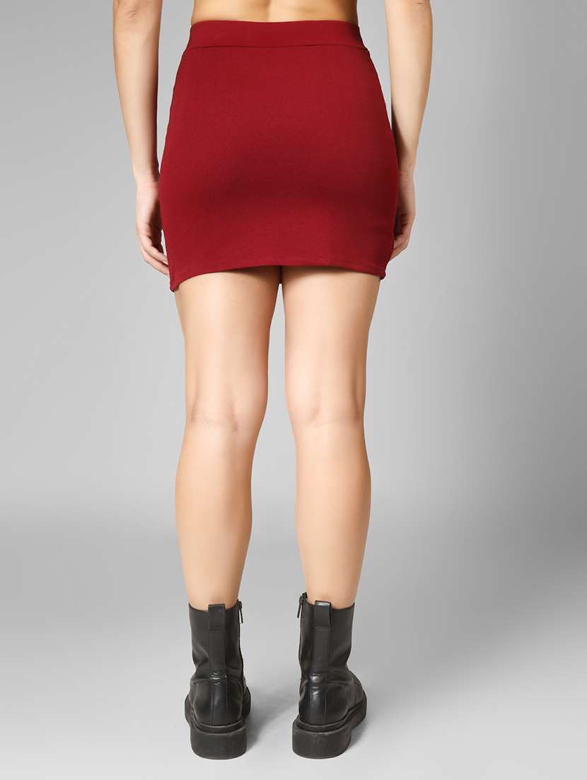 women solid high rise bodycon skirt - 22101830 -  Standard Image - 3