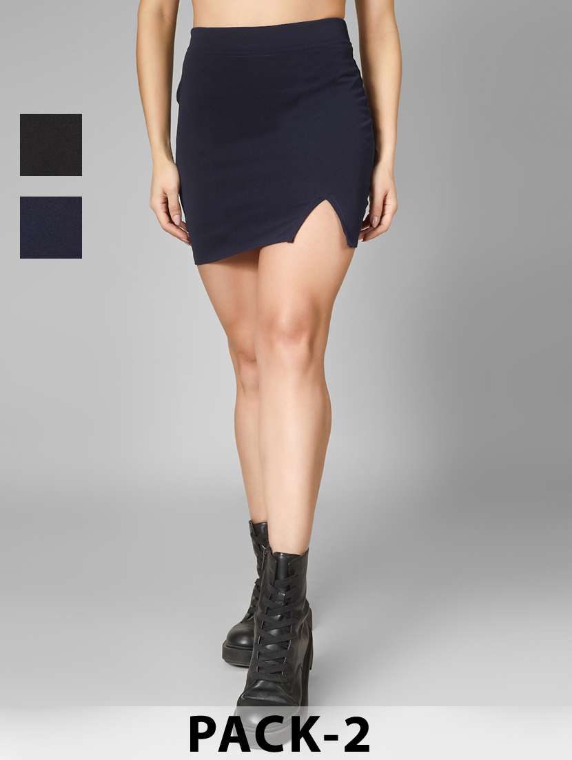 women pack of 2 solid high rise bodycon skirt