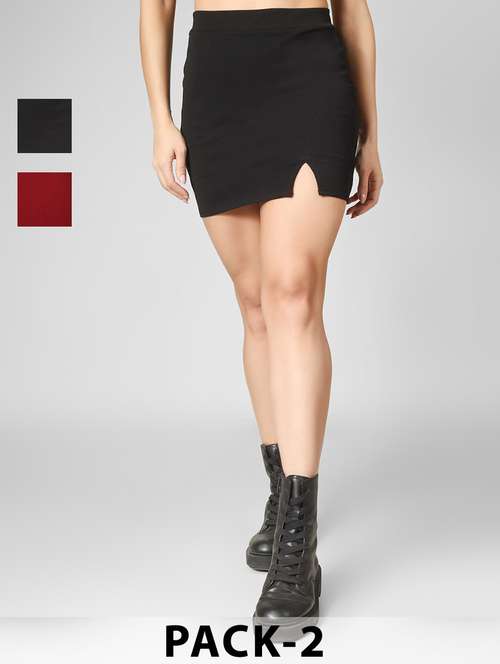 women pack of 2 solid high rise bodycon skirt - 22101832 - Standard Image - 0