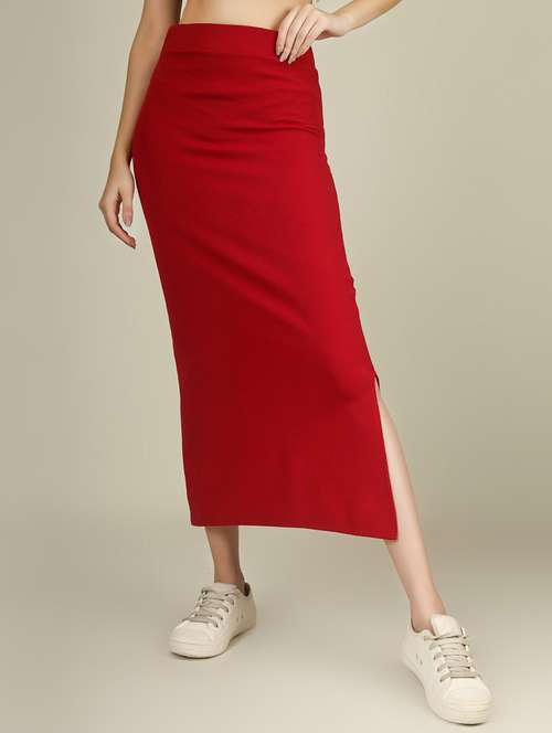 women solid high rise pencil skirt - 22101835 -  Standard Image - 0