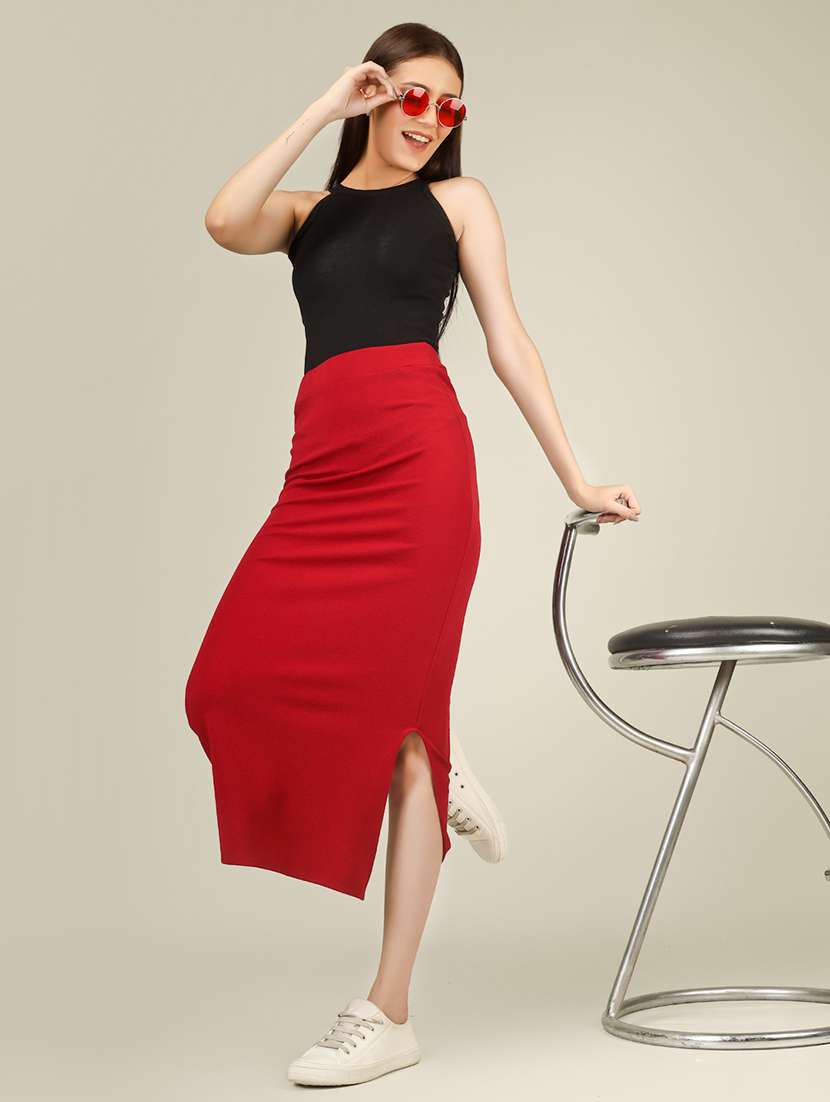 women solid high rise pencil skirt - 22101835 -  Standard Image - 3