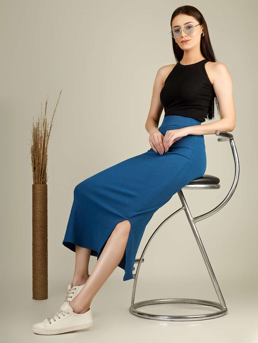 women solid high rise pencil skirt - 22101836 -  Standard Image - 3