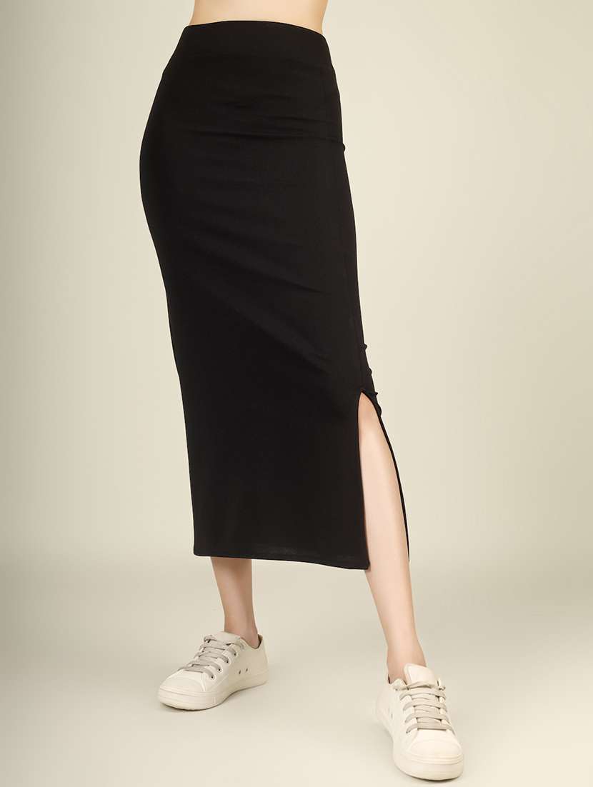women solid high rise pencil skirt