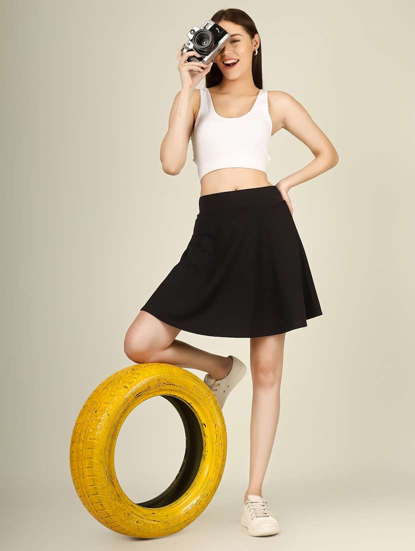 women solid high rise flared skirt - 22101839 - Standard Image - 5