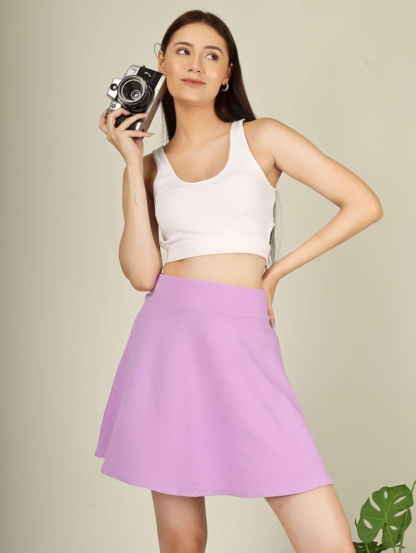 women solid high rise flared skirt - 22101841 - Standard Image - 5