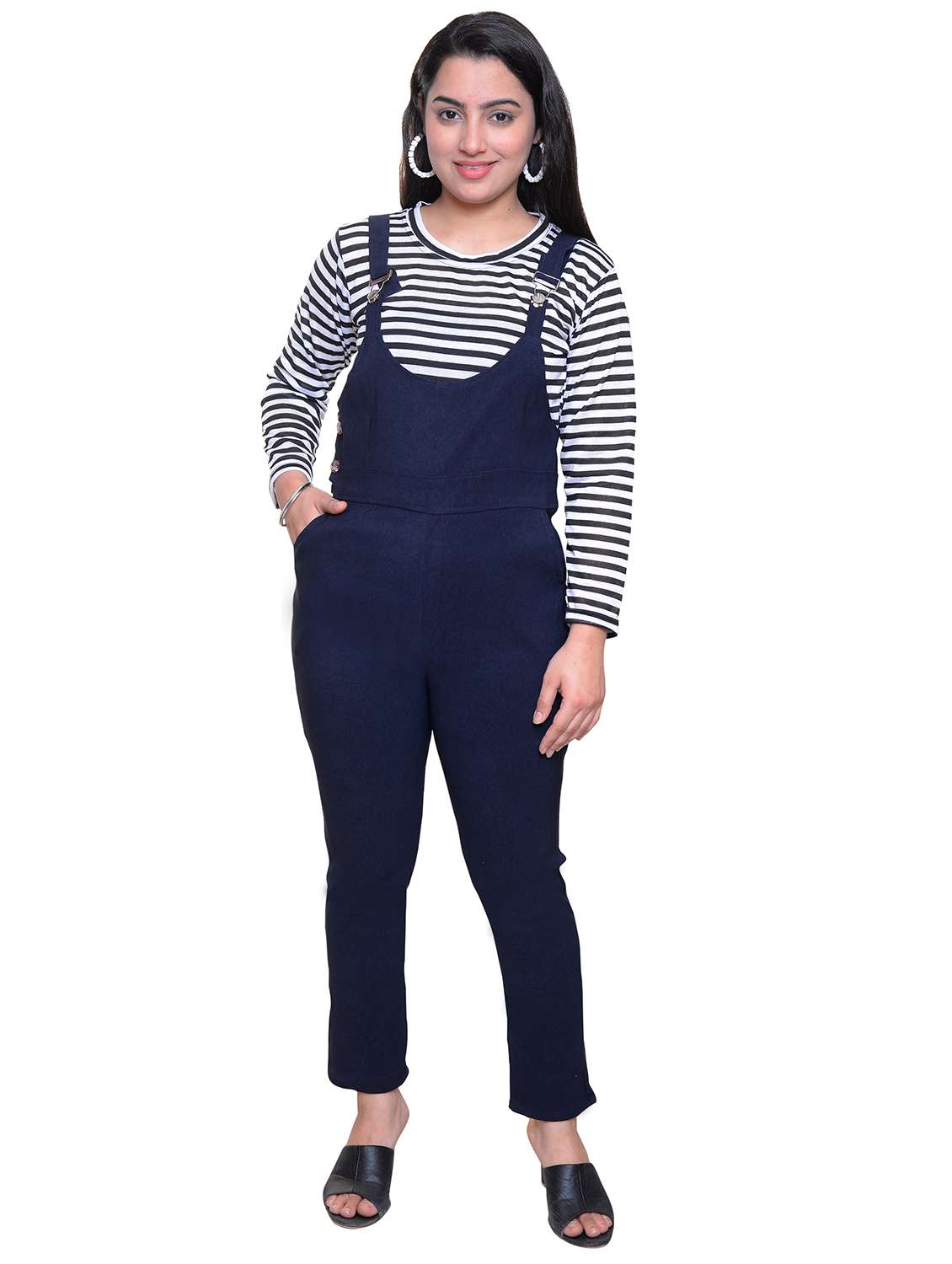 women solid sleeveless dungaree