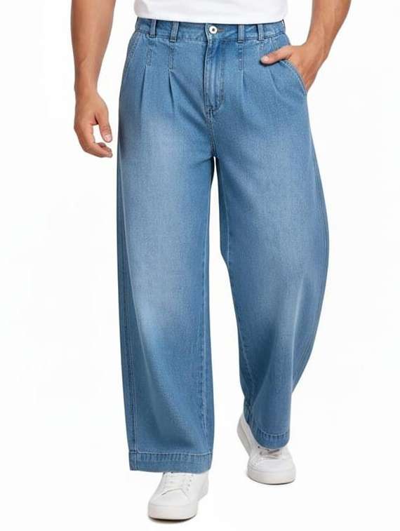 men solid mid rise baggy jean