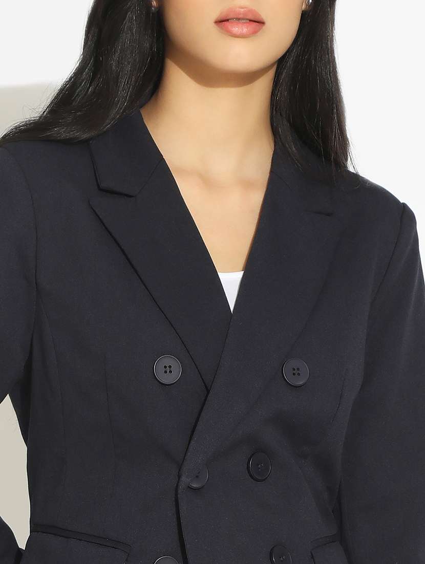 women solid long sleeve double breasted blazer - 22101911 - Standard Image - 5