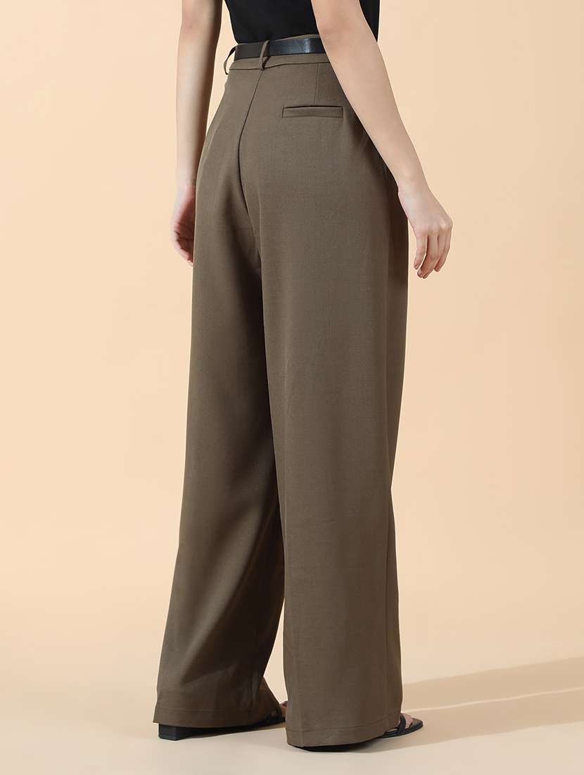 women solid high rise korean pants - 22101915 -  Standard Image - 3
