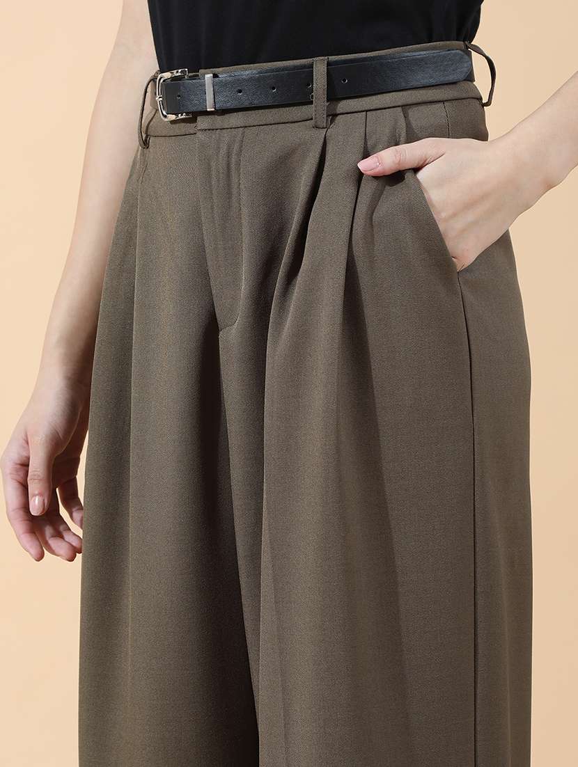 women solid high rise korean pants - 22101915 -  Standard Image - 5