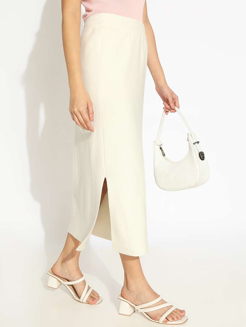 women solid high rise straight skirt