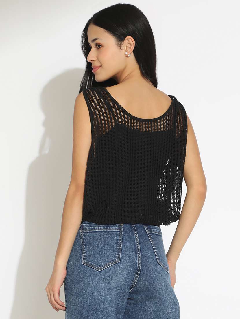 women solid sleeveless crochet top - 22101925 -  Standard Image - 3