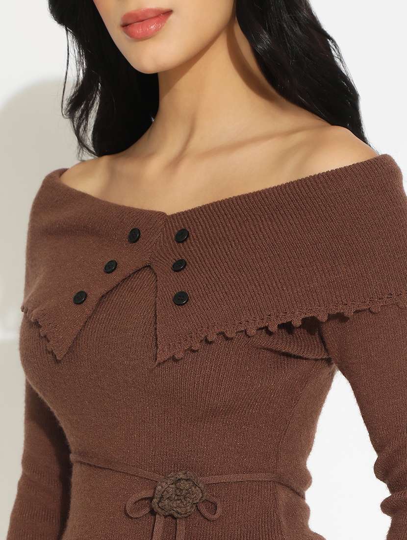 women's brown fitted top with waist tie-up - 22101932 -  Standard Image - 5