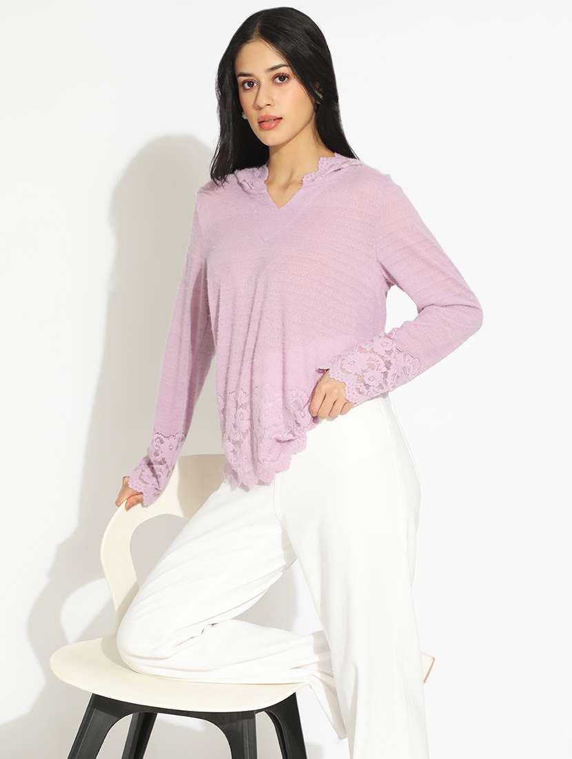 women's solid lavender semi sheer top