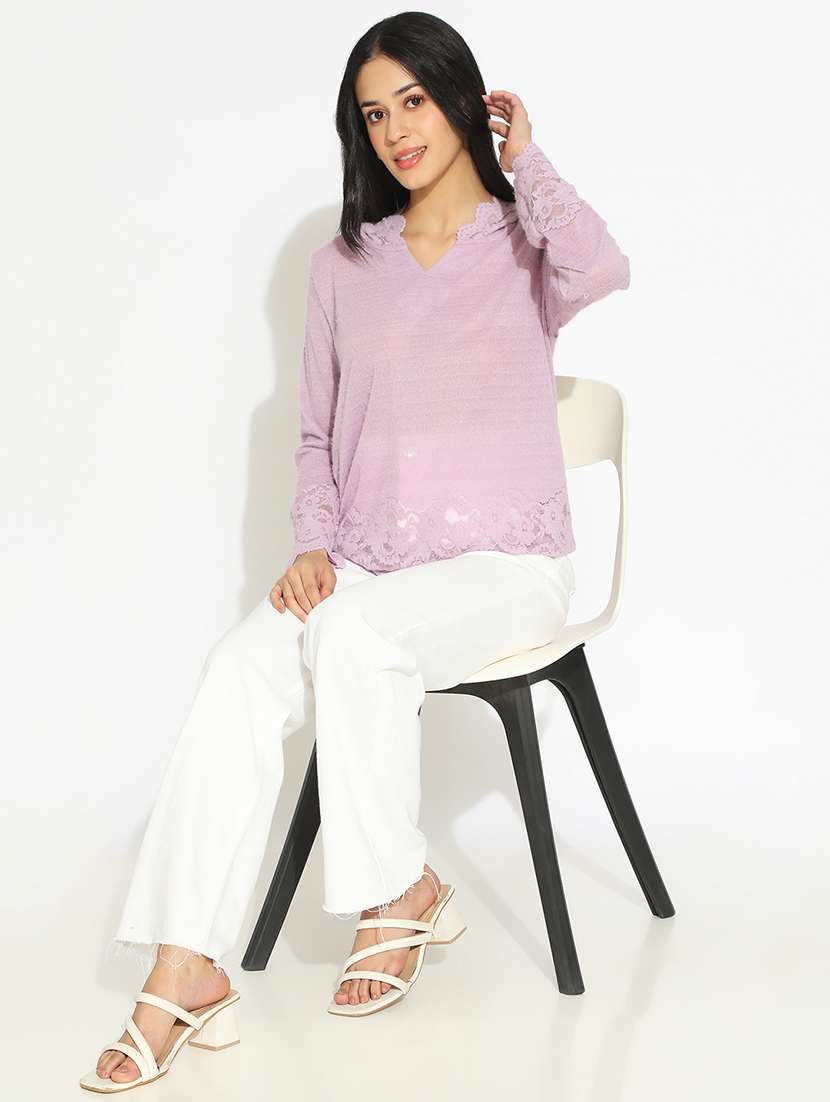 women's solid lavender semi sheer top - 22101933 -  Standard Image - 5