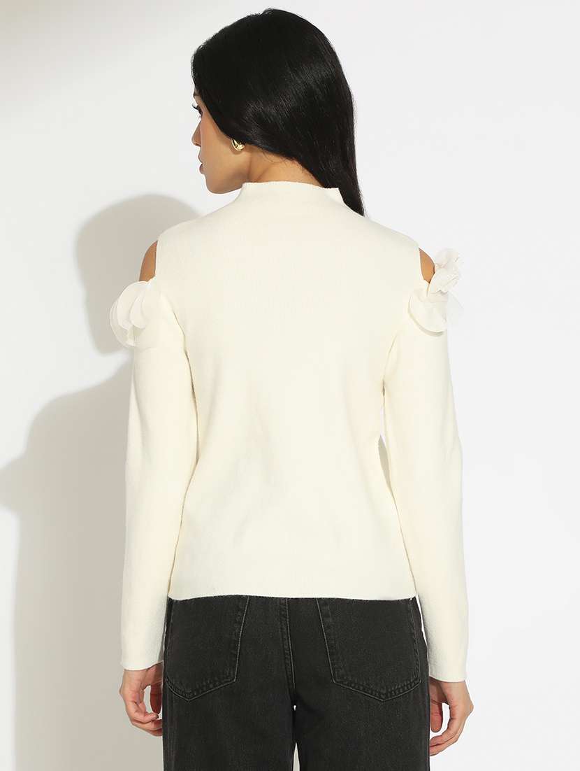 women solid cold shoulder mock neck top - 22101934 - Standard Image - 3