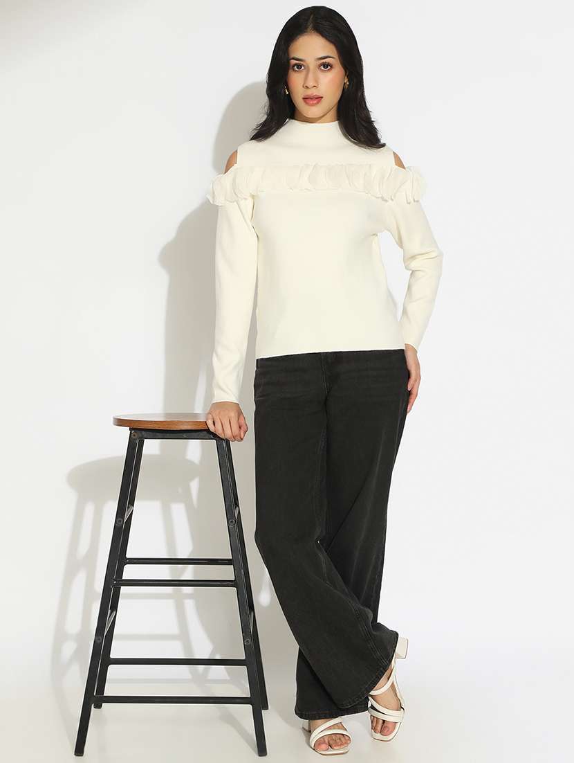 women solid cold shoulder mock neck top - 22101934 - Standard Image - 5