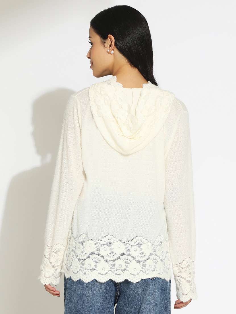 women's solid off white semi sheer top - 22101935 -  Standard Image - 3