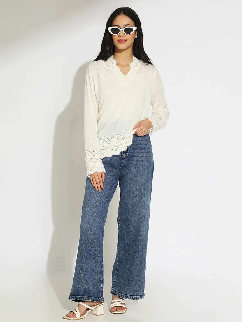 women's solid off white semi sheer top - 22101935 -  Standard Image - 5