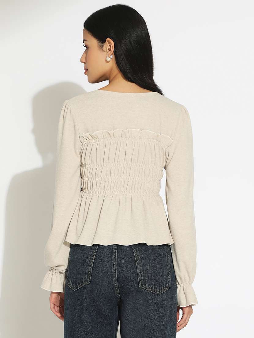 women's beige cinched waist top - 22101936 -  Standard Image - 3