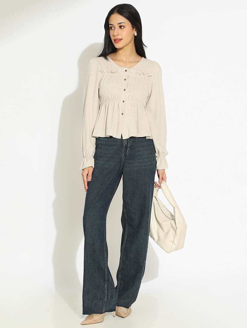 women's beige cinched waist top - 22101936 -  Standard Image - 5