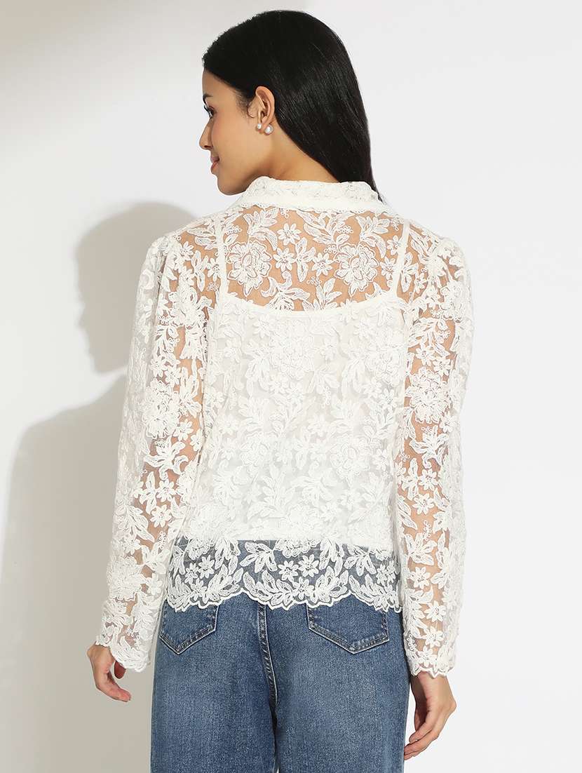 women's floral white semi sheer top with speghetti - 22101937 - Standard Image - 3