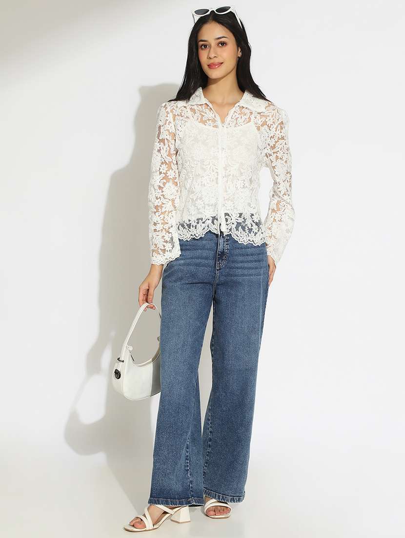 women's floral white semi sheer top with speghetti - 22101937 - Standard Image - 5