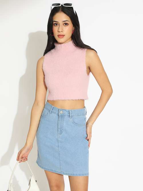 women solid high neck sleeveless crop top - 22101939 -  Standard Image - 0