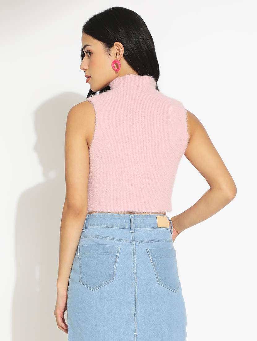 women solid high neck sleeveless crop top - 22101939 - Standard Image - 3