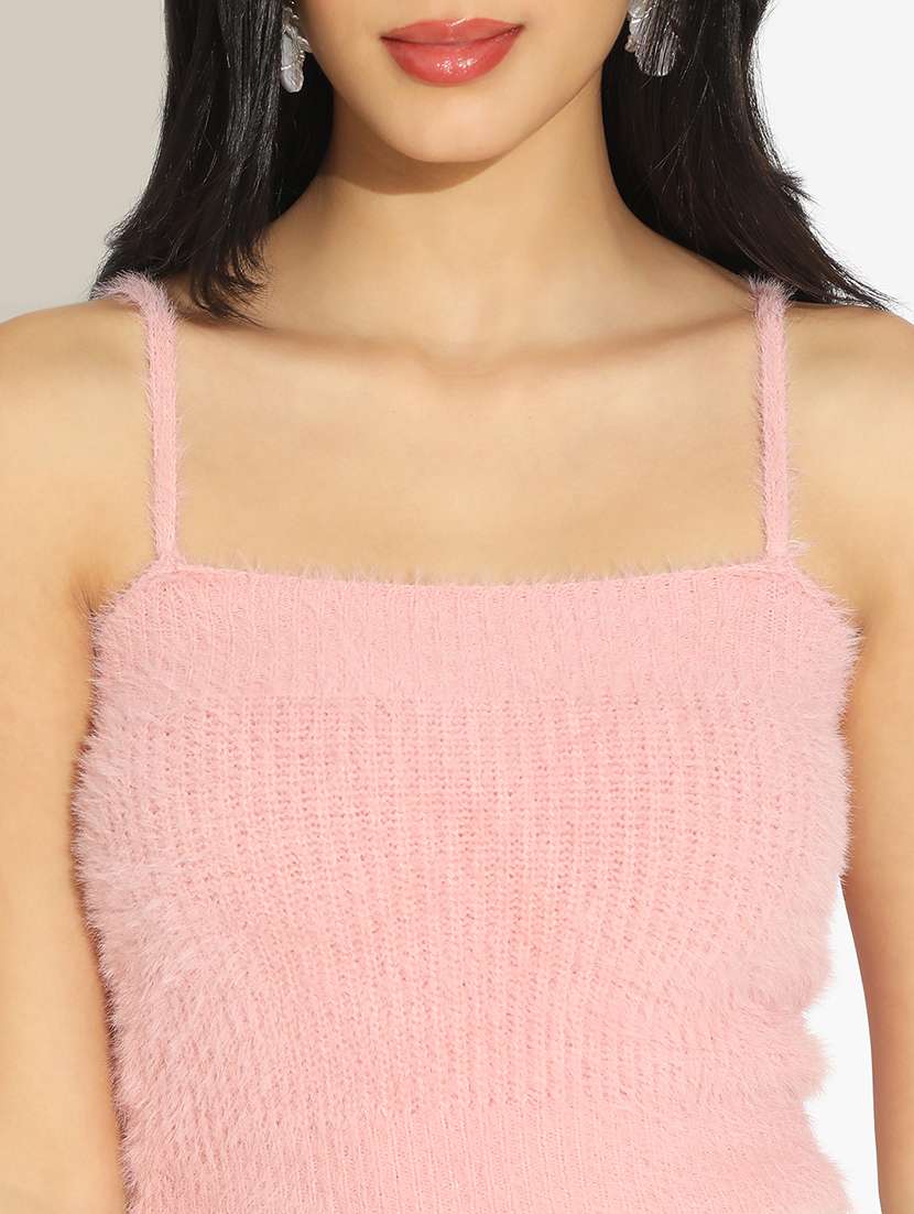 women solid shoulder strap crop top with shrug - 22101940 - Standard Image - 5