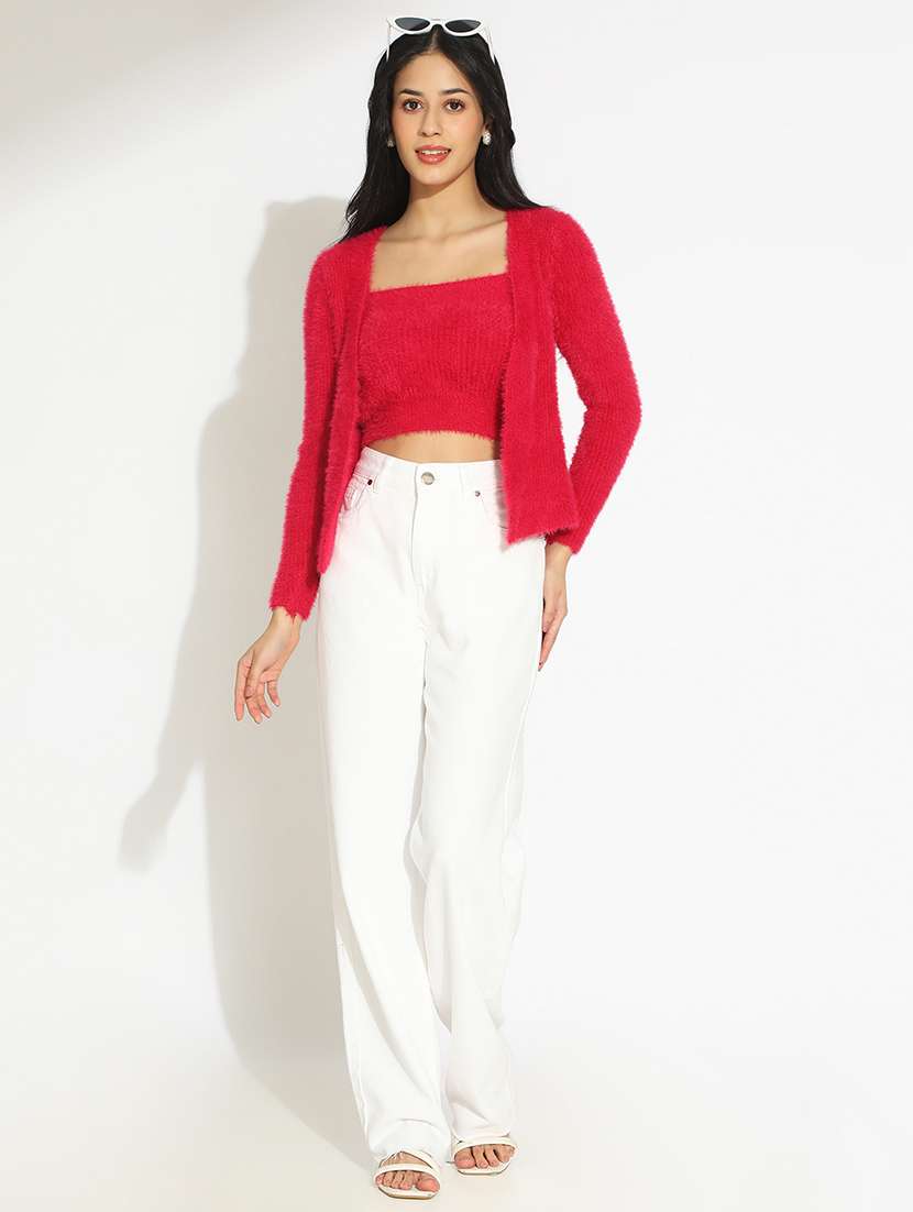 women solid shoulder strap crop top with shrug - 22101941 - Standard Image - 5