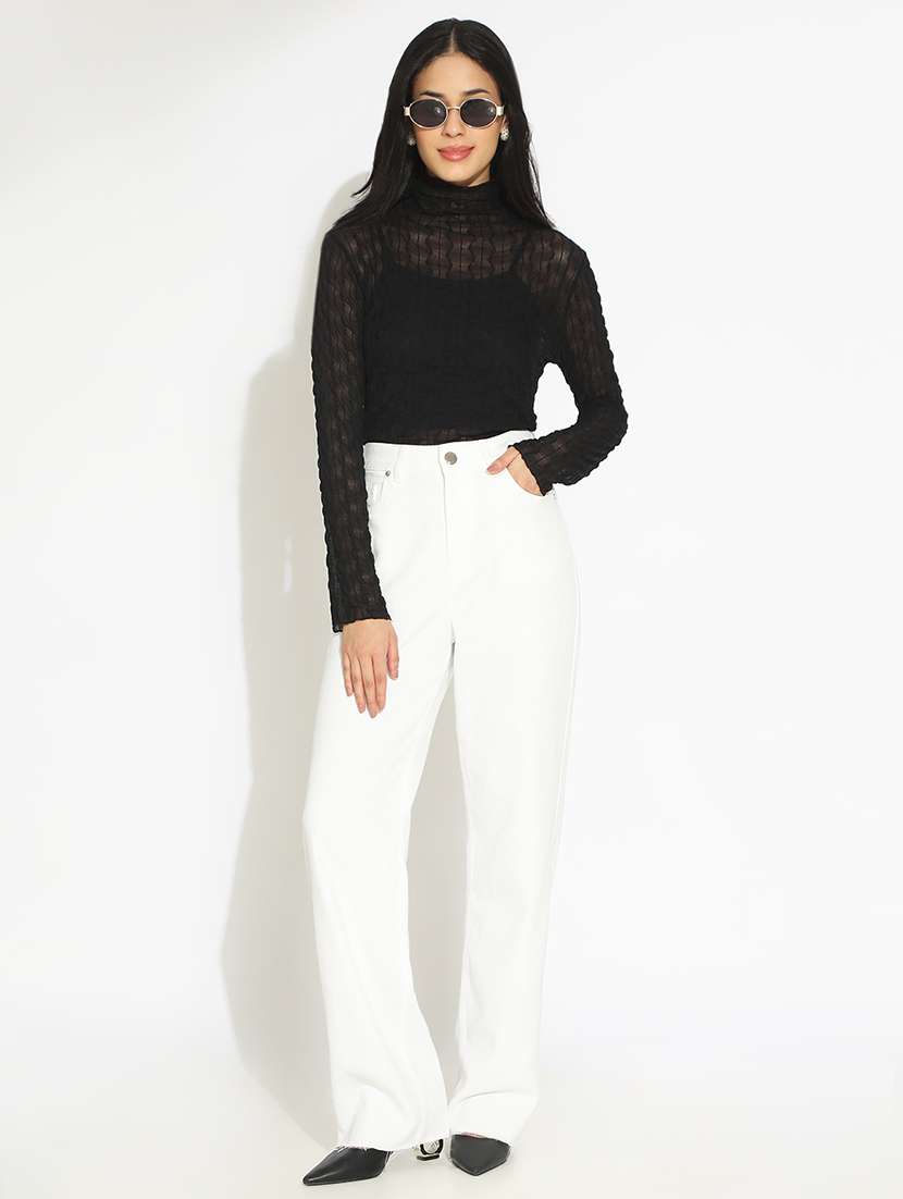 women self desigmed long sleeve high neck sheer top - 22101942 -  Standard Image - 5