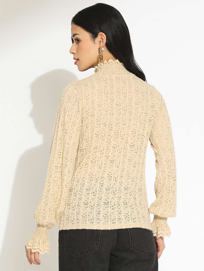 women self designed high neck long sleeve top - 22101944 -  Standard Image - 3