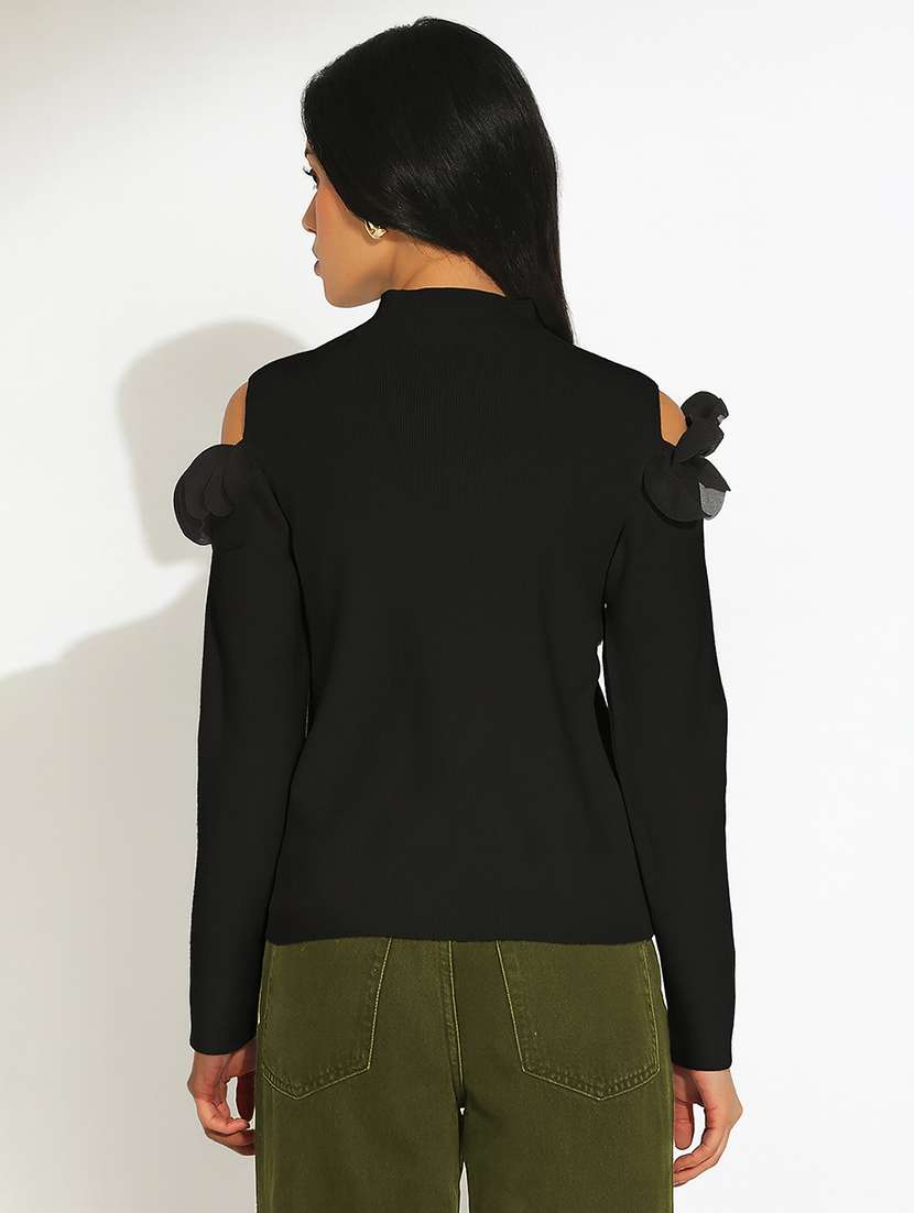 women solid mock neck cold shoulder pullover - 22101947 - Standard Image - 3