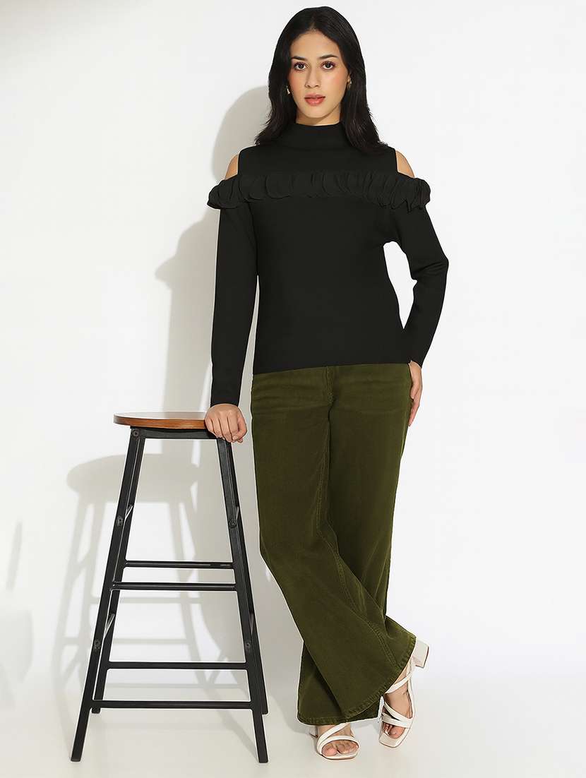 women solid mock neck cold shoulder pullover - 22101947 - Standard Image - 5