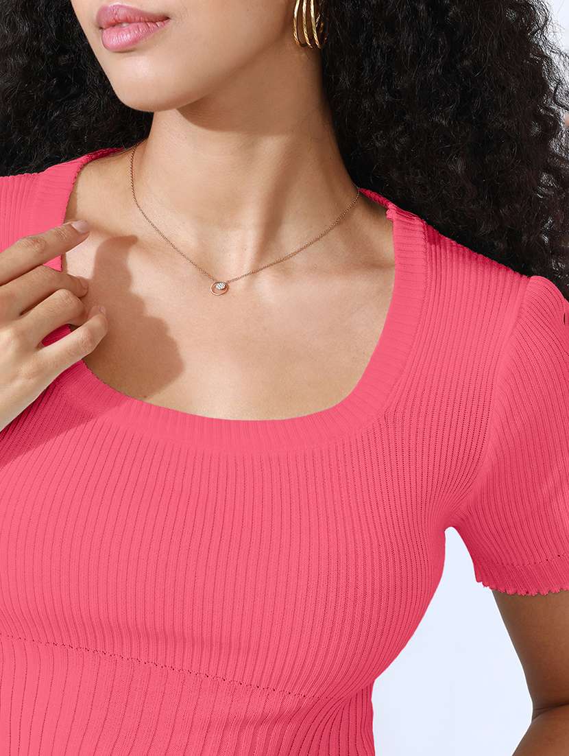 women solid short sleeve crop top - 22101950 - Standard Image - 5