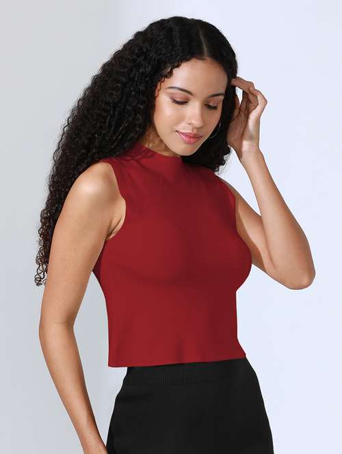 women solid mock neck sleeveless top - 22101953 - Standard Image - 0
