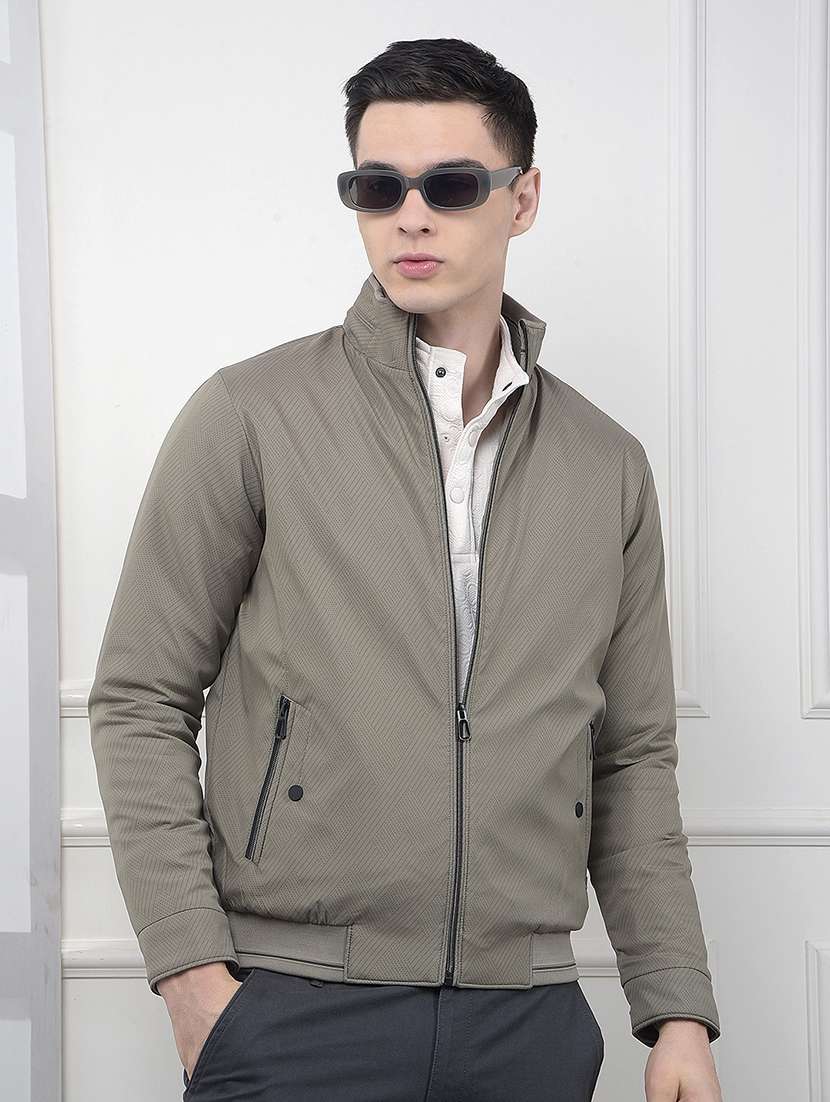 men self design long sleeve casual jacket